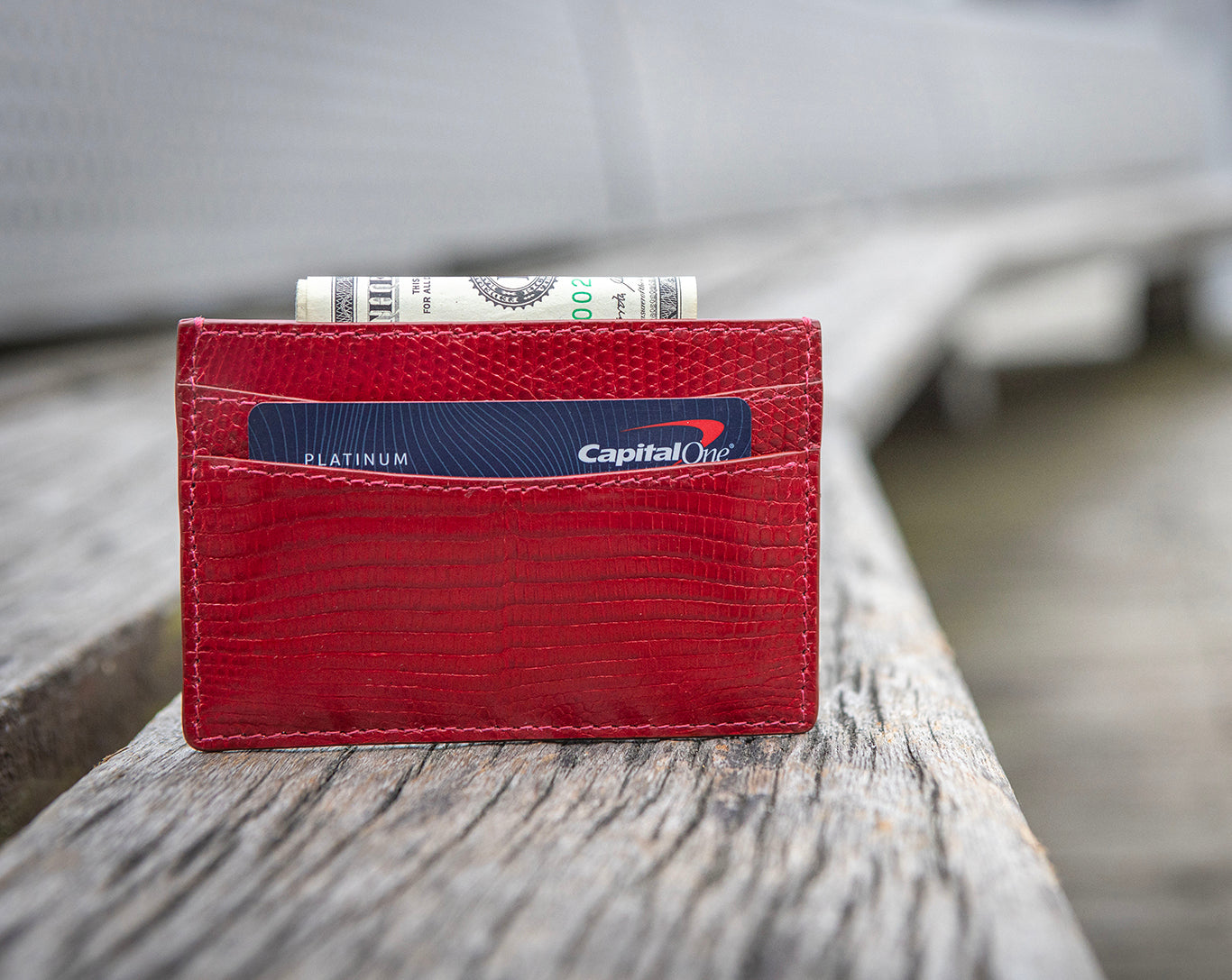 Wallet Red Cherry crocodile  leahter