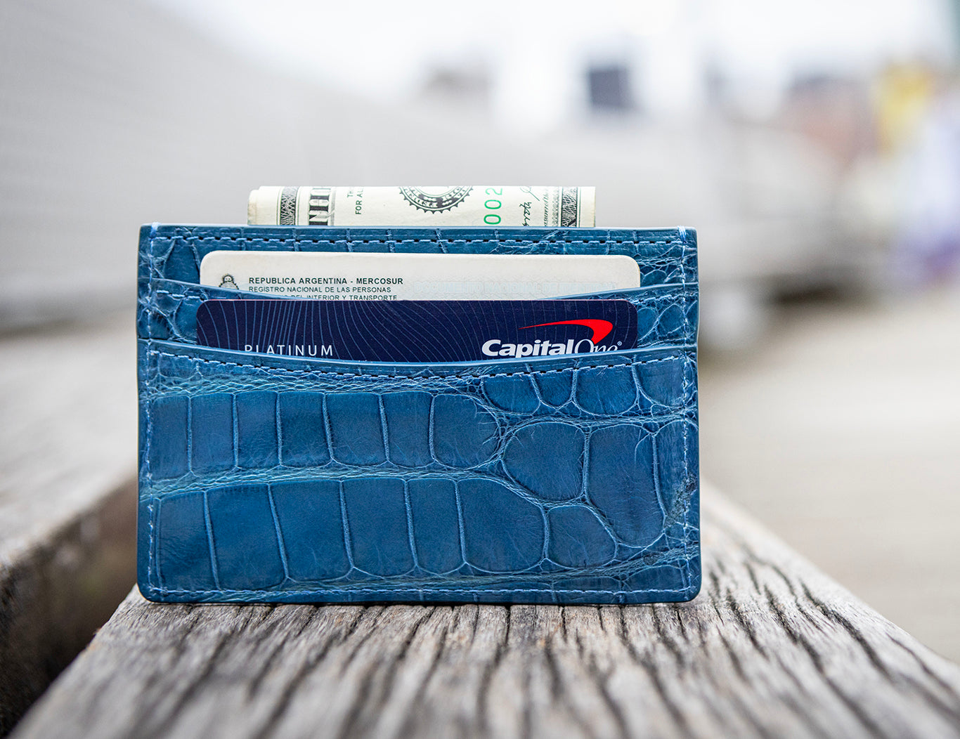 Wallet Blue crocodile  leahter