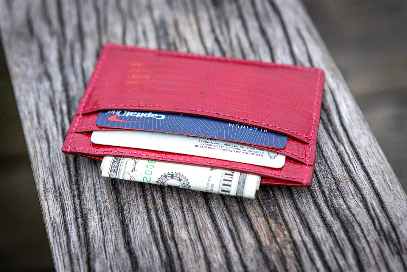 Wallet Red Cherry crocodile  leahter